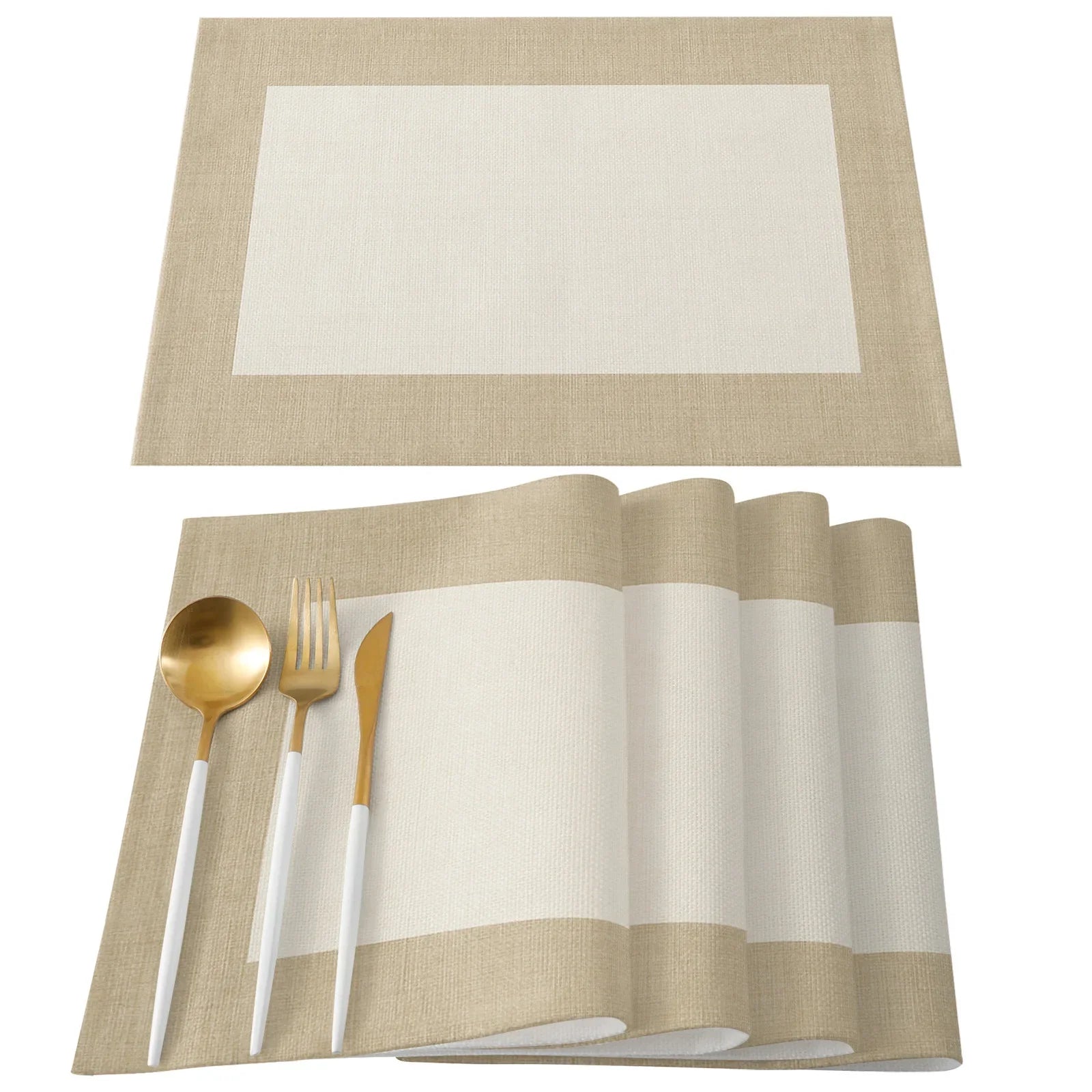 Napperon moderne en lin rose sur table en bois
