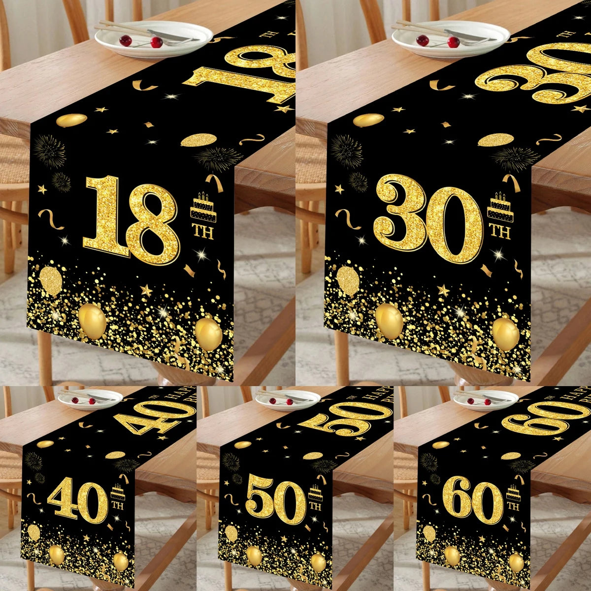 Détail de l'impression or noir du chemin de table