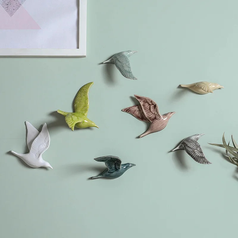 Décoration murale oiseau en céramique 3D style scandinave vue de face
