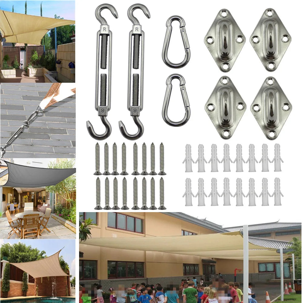 Détail des pièces du kit de fixation pour voile d'ombrage