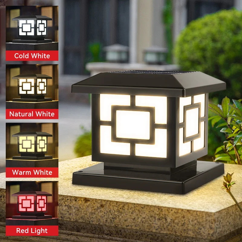 Lampe solaire LED extérieur pilier jardin étanche télécommande