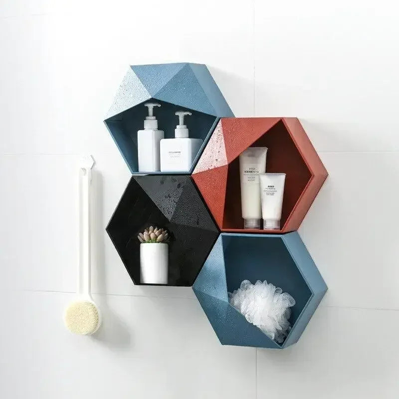 Étagère murale hexagonale vert clair avec pot de fleur