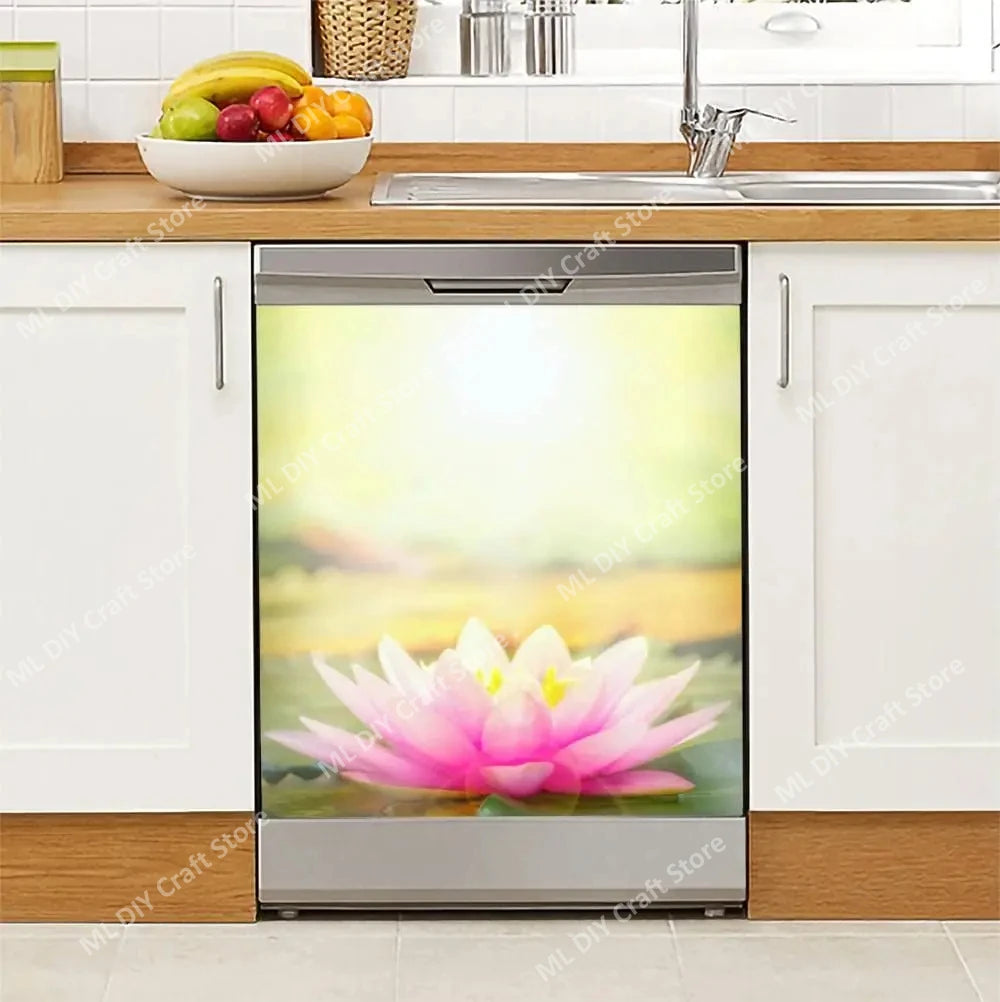 Sticker lave-vaisselle motif floral blanc or