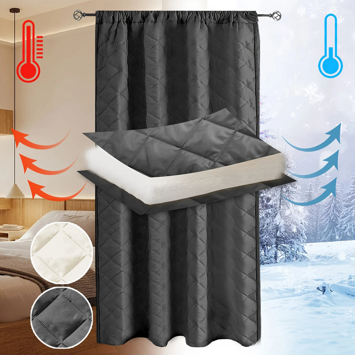 Rideau thermique isolant pour chambre à coucher élégant, idéal pour réguler la température intérieure et économiser l'énergie. Disponible en plusieurs couleurs pour s'harmoniser avec votre décoration intérieure. Ce rideau occultant assure confort et intimité tout en ajoutant une touche chic à votre espace de vie. Parfait pour l'été et l'hiver, il maintient une température agréable en bloquant les échanges thermiques. Choisissez ce rideau pratique et esthétique pour une efficacité énergétique optimale.