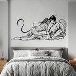 Autocollant mural abstrait chat femme or