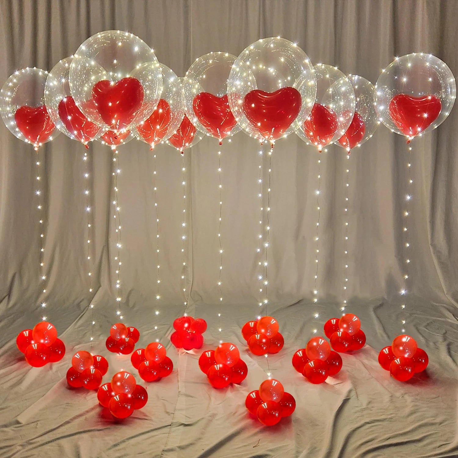 Guirlande lumineuse LED ballons rouges coeur transparents décoration