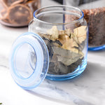 Pot à café en verre avec couvercle hermétique bleu
