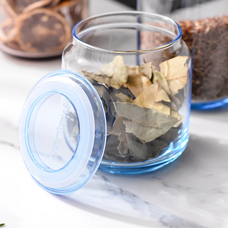 Pot à café en verre avec couvercle hermétique bleu