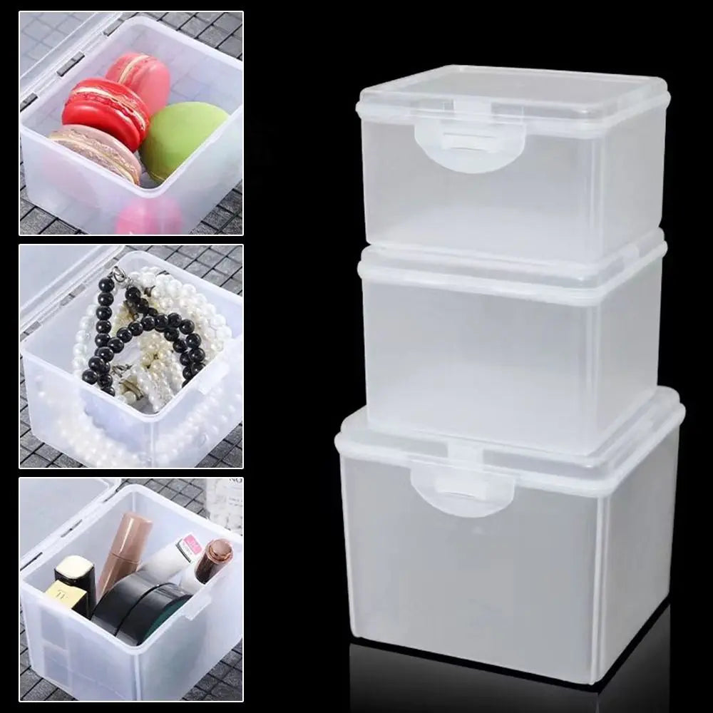 Boîte de rangement plastique transparente avec couvercle vue de côté