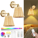 Applique murale en osier tissé blanc avec éclairage LED rechargeable