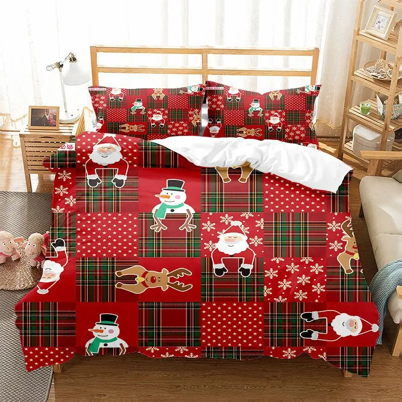 Parure de lit Noël rouge dépliée montrant la taille complète