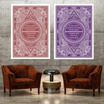 Deux affiches décoratives présentent des motifs géométriques et floraux dans des couleurs chaudes, avec un message inspirant sur la manière de jouer ses cartes dans la vie.