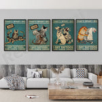 Des affiches vintages avec différents animaux tatoués illustrant le slogan "C'est ce que je fais, je me fais tatouer et j'en apprends davantage".