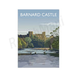 Magnifique illustration du château de Barnard surplombant un lac paisible entouré de collines verdoyantes et d'arbres dégarnis, captant l'essence de ce site historique.