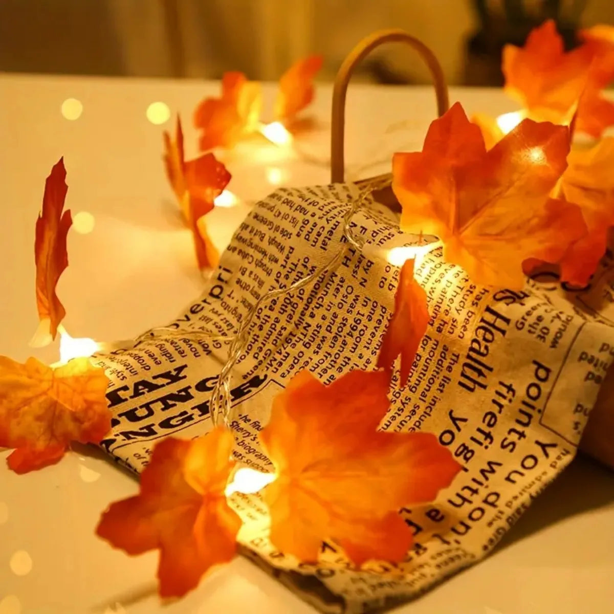 Décoration table automne guirlande LED feuille érable