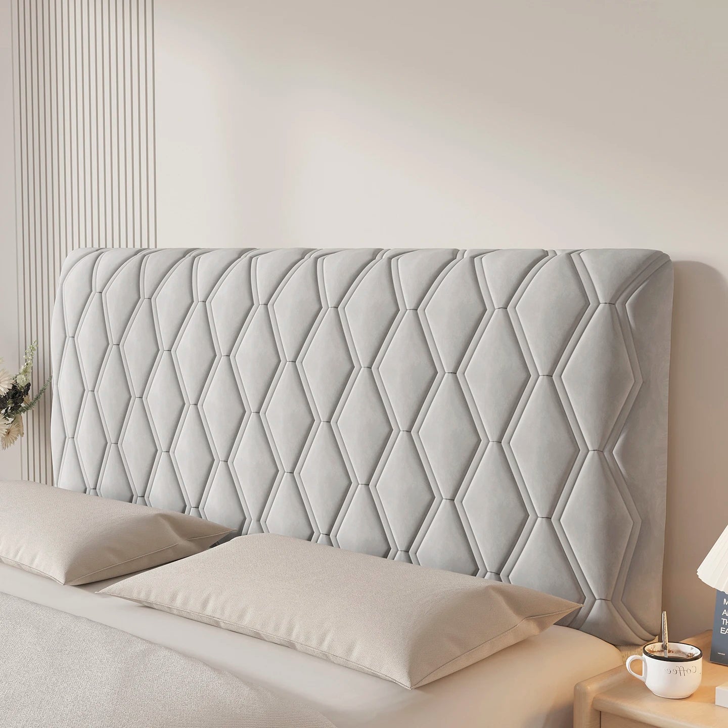Housse tête de lit brune avec coussins assortis