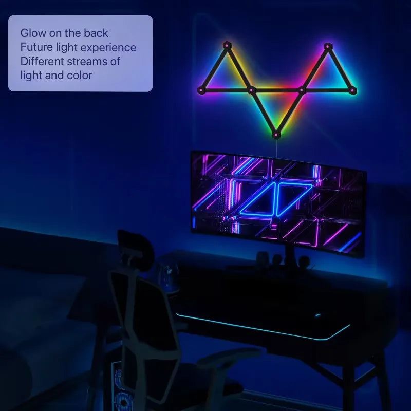 Lignes lumineuses LED formant un motif géométrique sur un mur