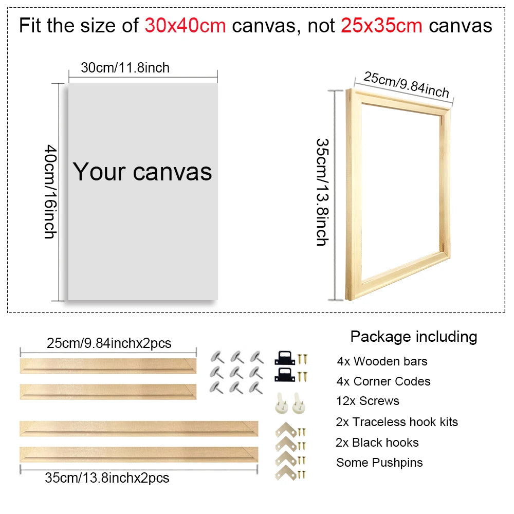 Cadre mural en bois naturel avec toile de peinture diamant