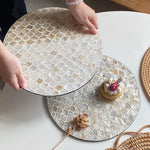 Set de table rond coquillage design luxe gris clair
