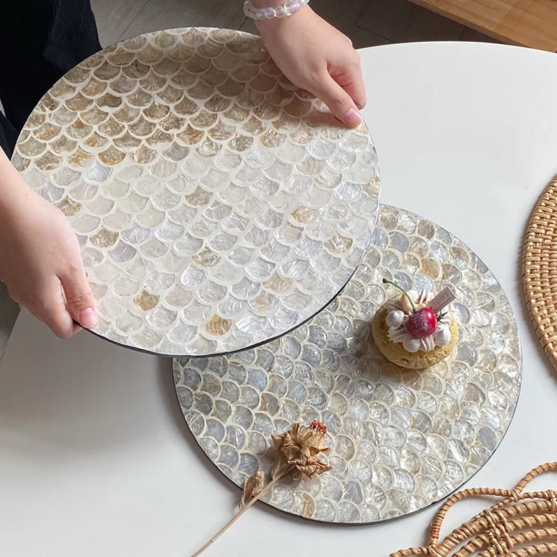 Set de table rond coquillage design luxe gris clair