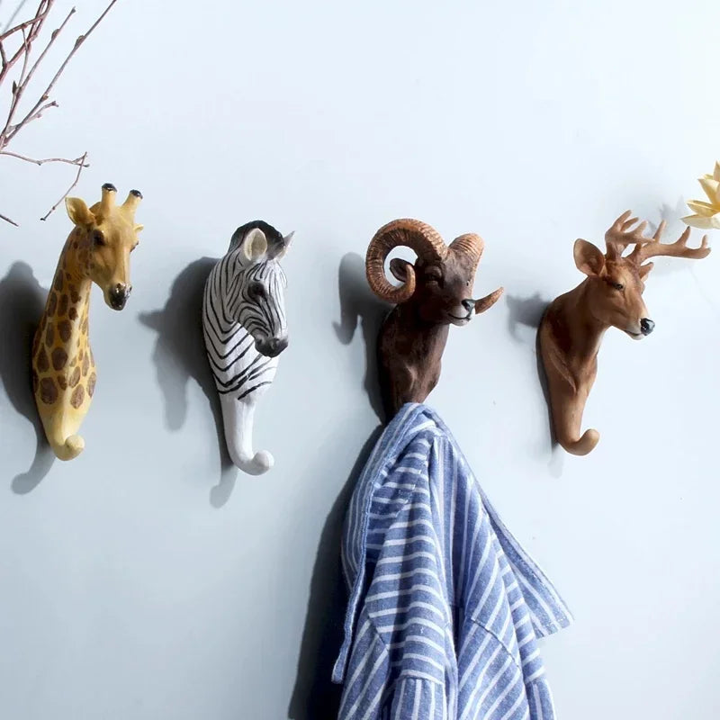 Porte-manteau mural en résine vintage avec crochet animal 3D prune