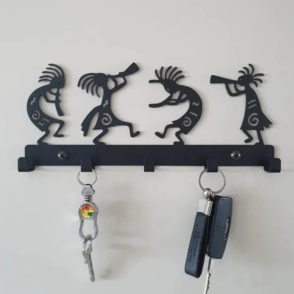 Porte-manteau mural vintage en métal noir avec crochets pour vêtements