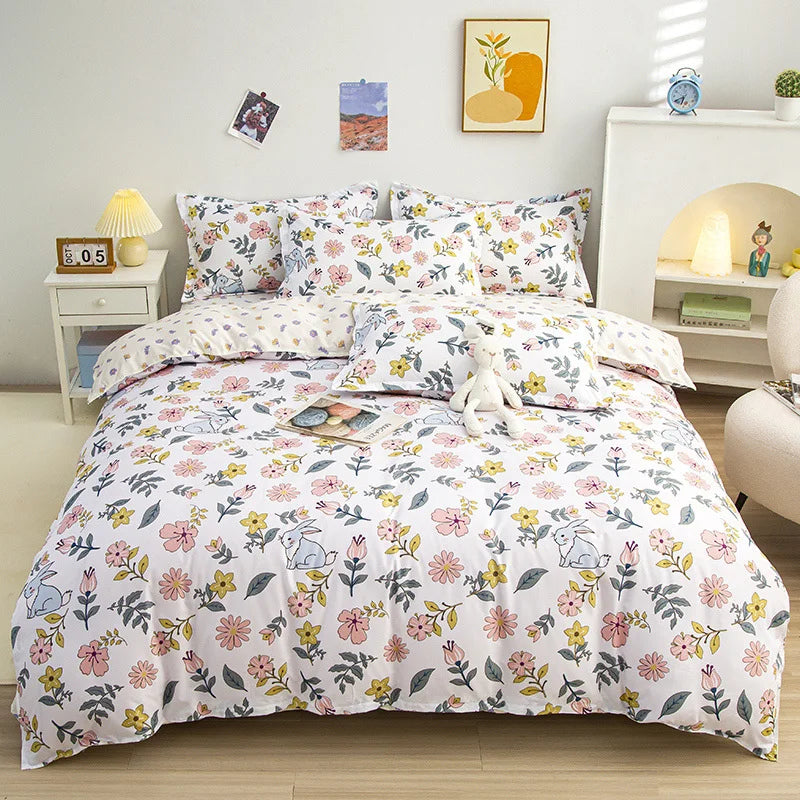 Housse de couette imprimée nordique sur un lit queen size
