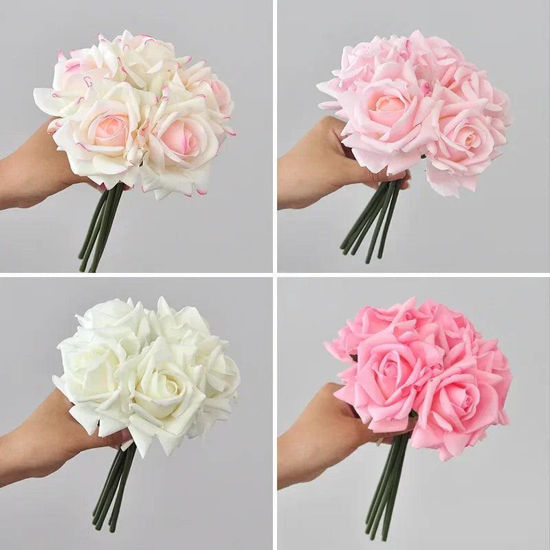 Bouquet de roses bouclées artificielles en soie haut de gamme