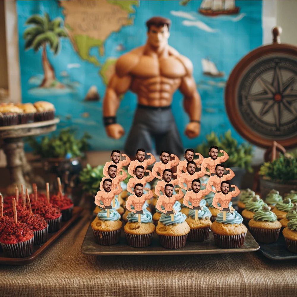 Décoration table anniversaire homme visage musclé