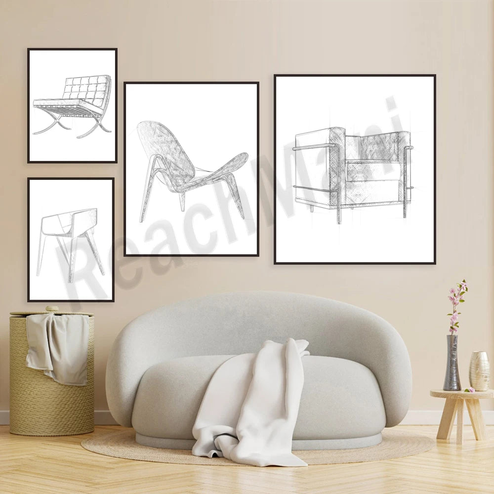 Une pièce chic avec des meubles design en noir et blanc.