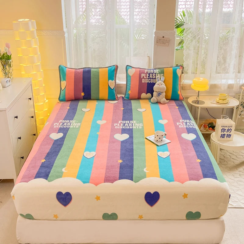 Drap-housse en flanelle velours épais pour lit double, couleur violette