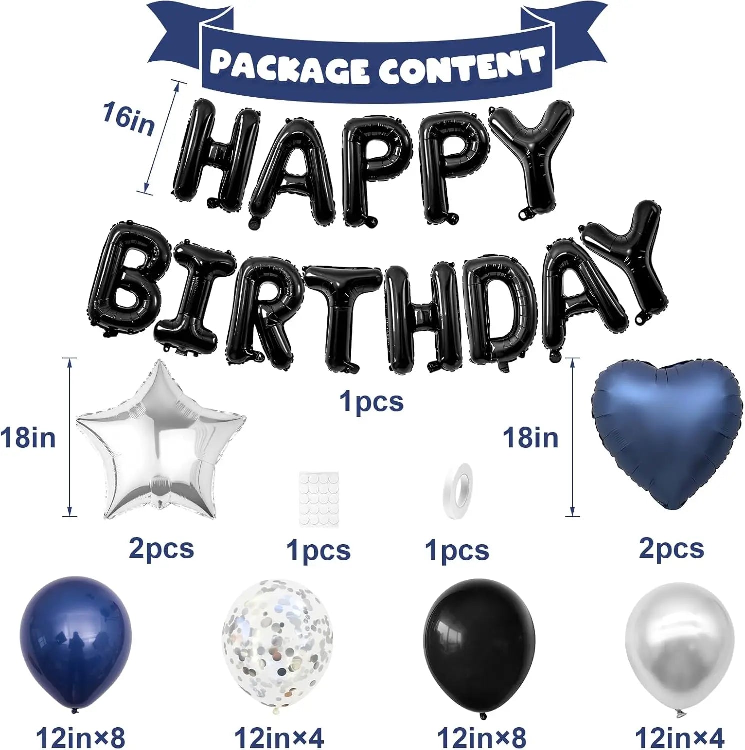 Bannière Joyeux Anniversaire bleu marine et noir