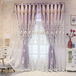 Rideau double couche salon blanc brodé pour décoration intérieure