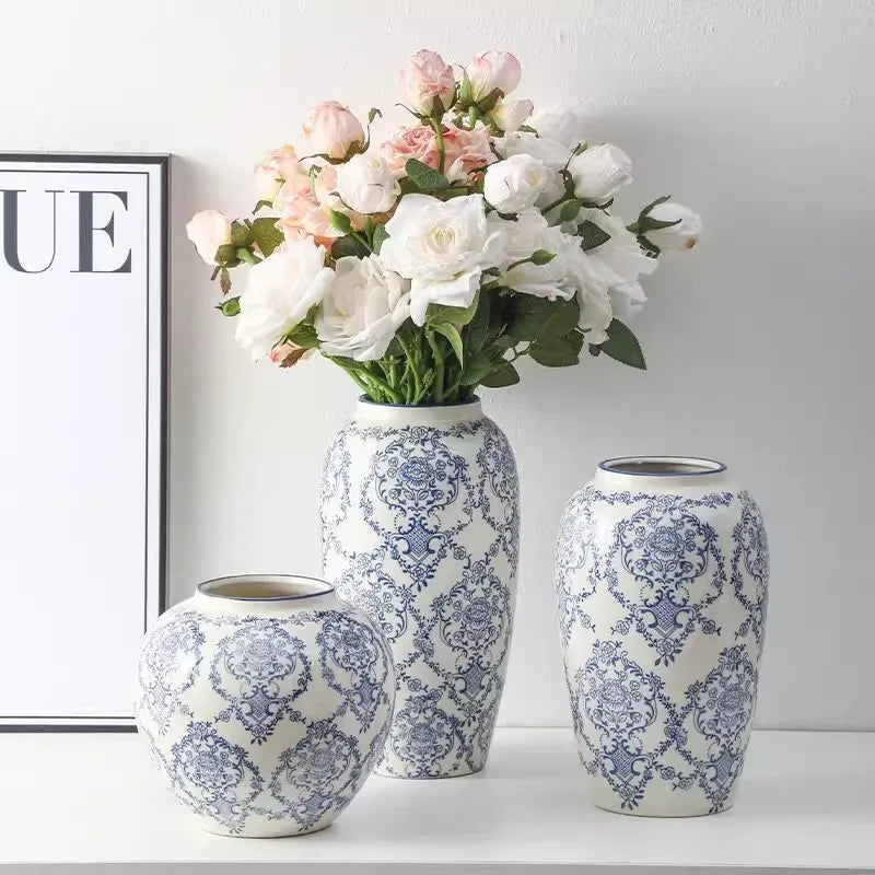 Cache-pot céramique bleu et blanc rétro