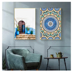 Toile marocaine porte bleue mosquée décoration murale