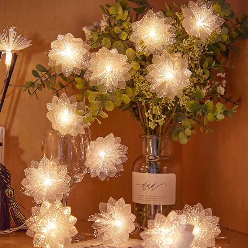 Guirlande lumineuse fleurs artificielles fibre optique brun