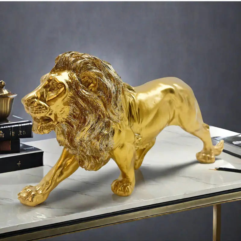 Sculpture artisanale lion style nordique vue de profil