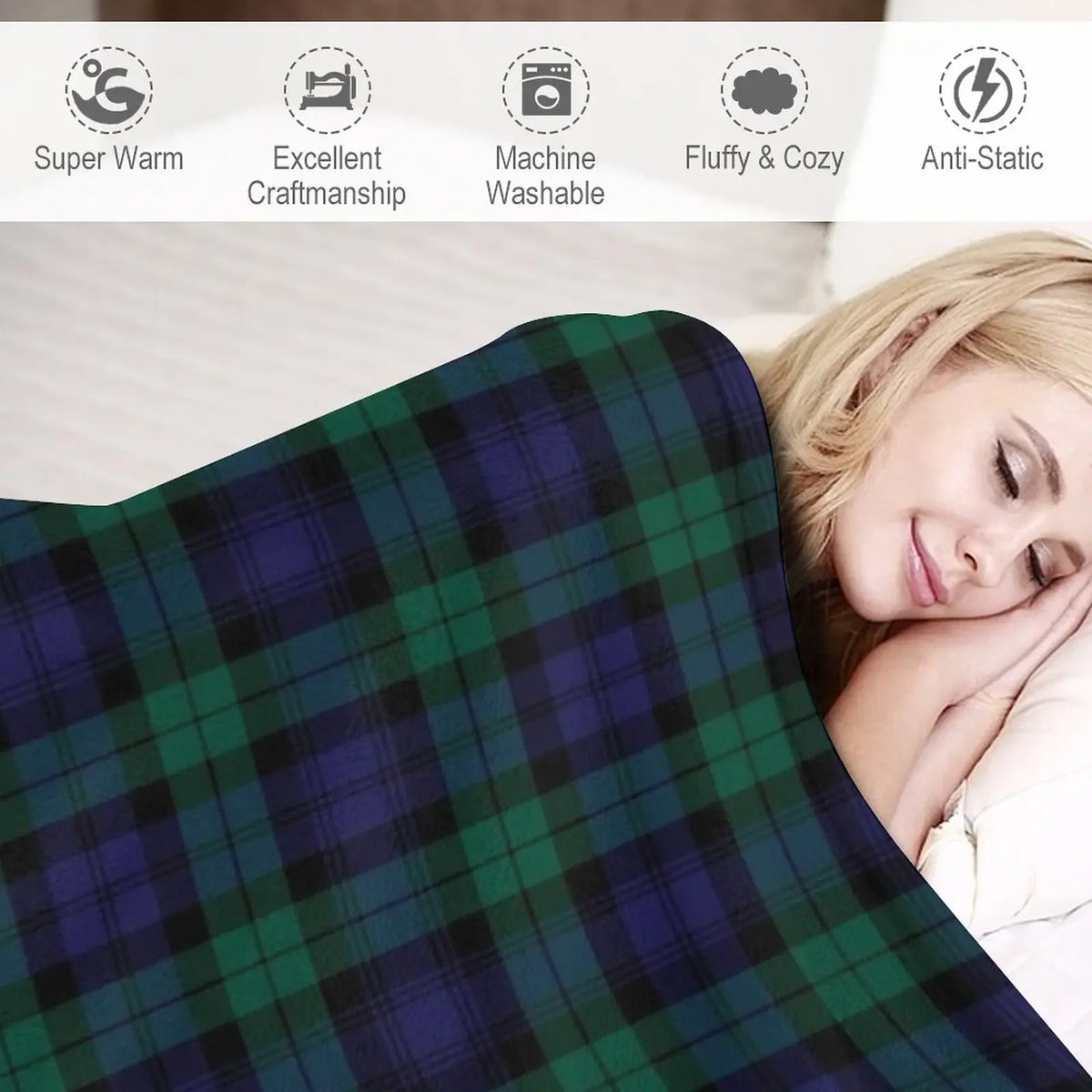 Couverture tartan jetée sur lit