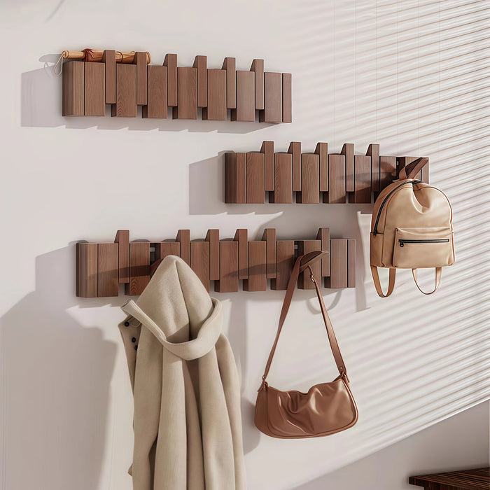 Porte-manteau mural bois design accordéon piano 10 crochets