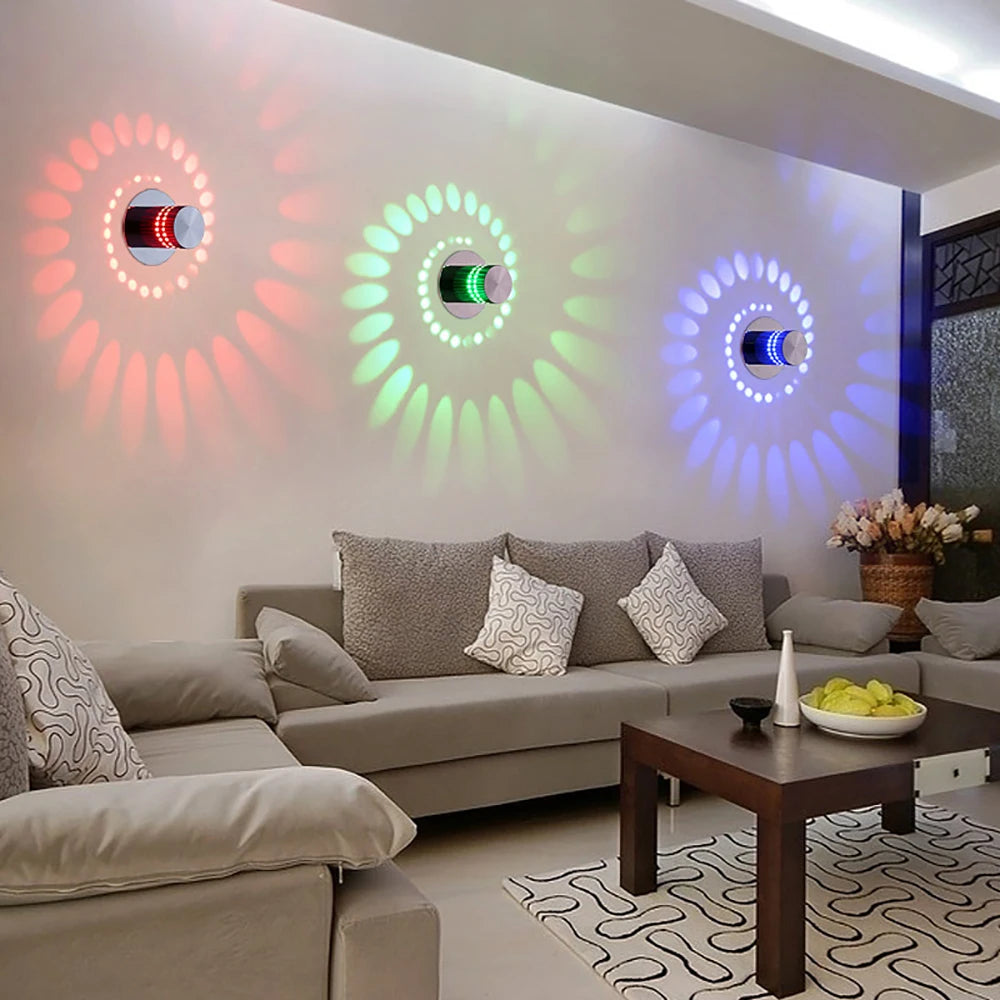 Effet lumineux spirale de l'applique murale LED dans une chambre à coucher