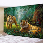 Vue de côté de la tapisserie animaux forêt tropicale