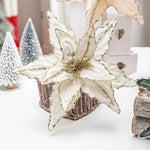 Fleur de Noël champagne doré sur branche de sapin