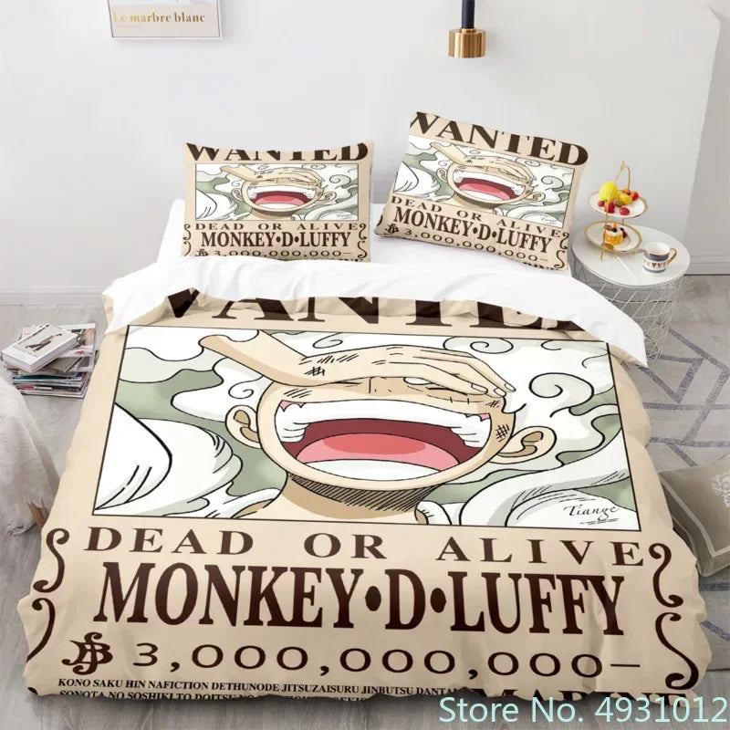 Housse de couette One Piece Luffy Gear 5 pour garçons sur un lit