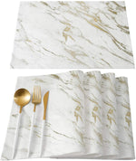 Set de table en lin coton motif marbre blanc et or