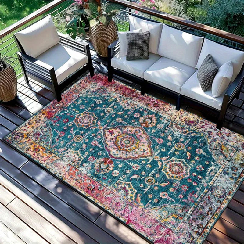 Tapis de salon bohème rectangulaire en polyester