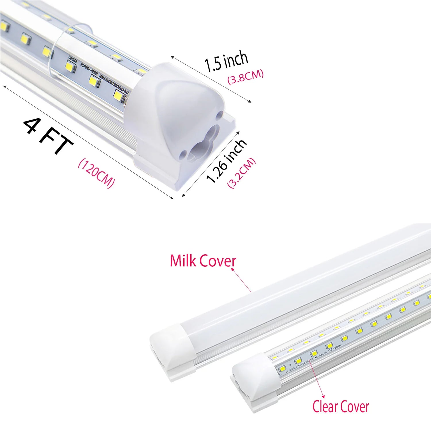 Tube LED T8 40W 3800lm forme double V vue de face