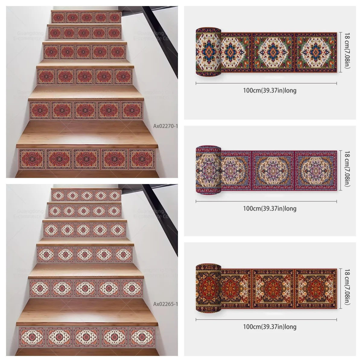 Autocollant escalier tapis persan motif oriental vintage