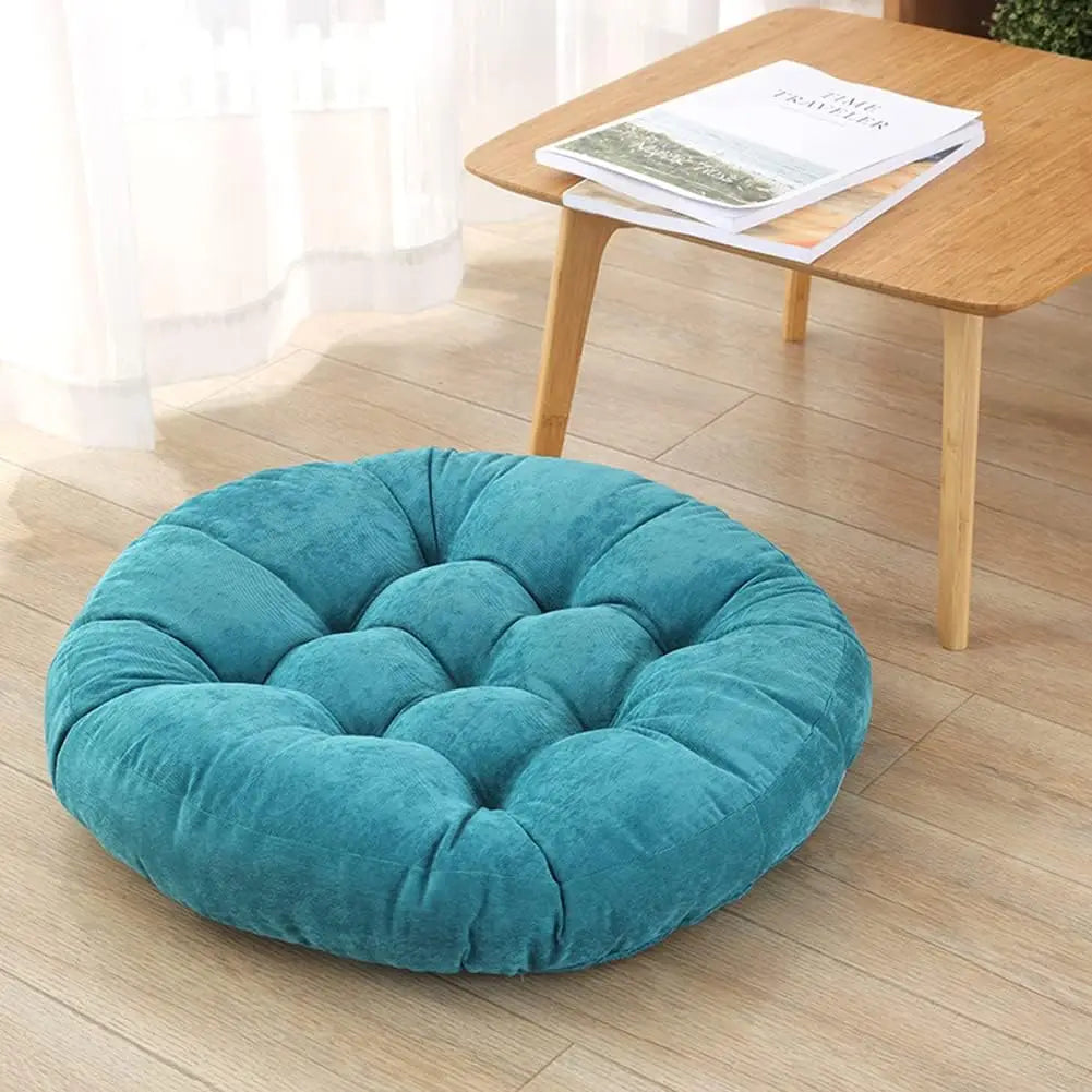 Coussin de sol rond 60x60 cm velours côtelé touffeté beige