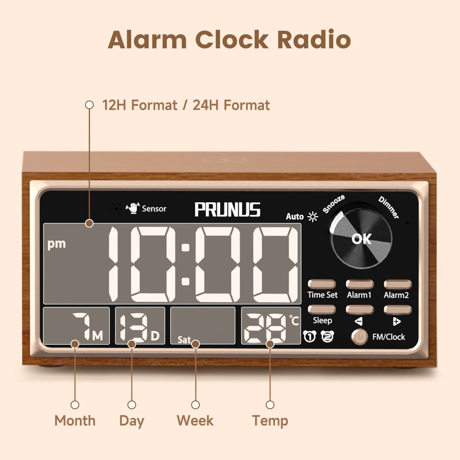 Radio réveil vintage en fonctionnement avec affichage LED allumé