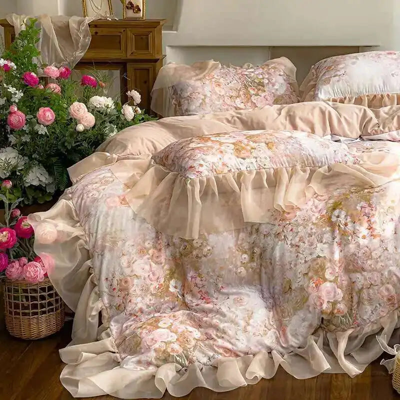 Housse de couette une place florale grise
